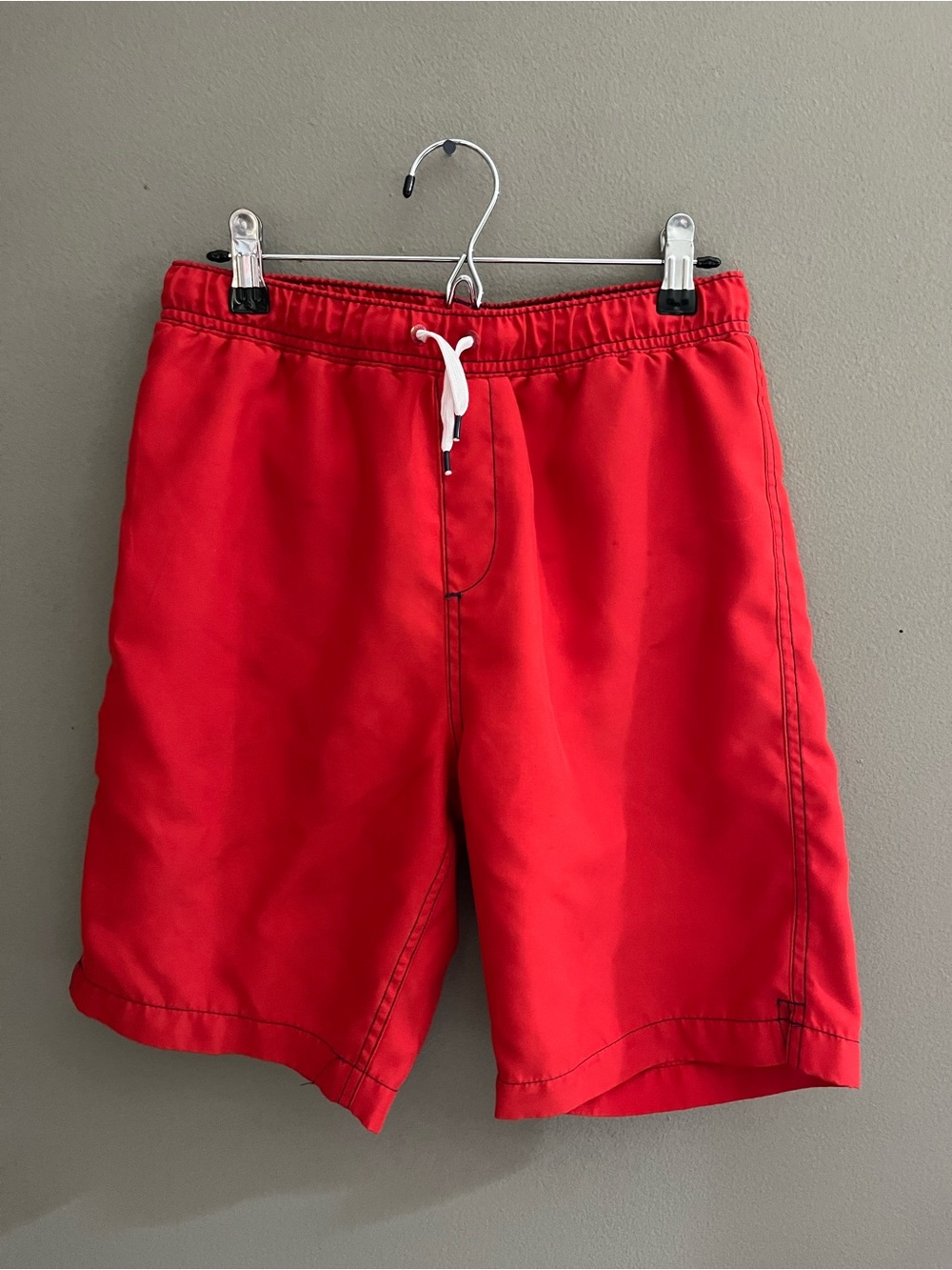 Lands' End Bright Red Men's Swim Trunks with White Drawstring